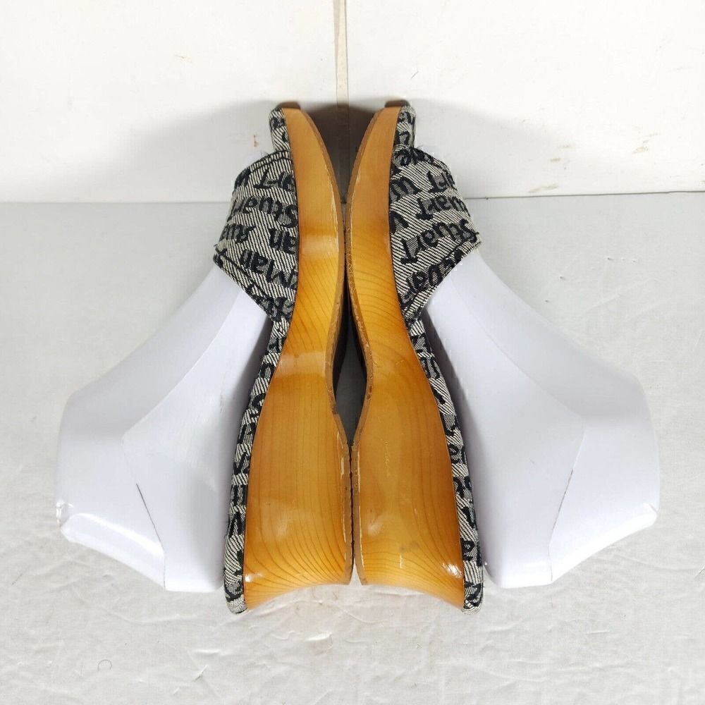 Stuart Weitzman Women's US 7,5B Graffiti Logo Buckle Wooden Heel Wedge Sandals - Picture 11 of 14